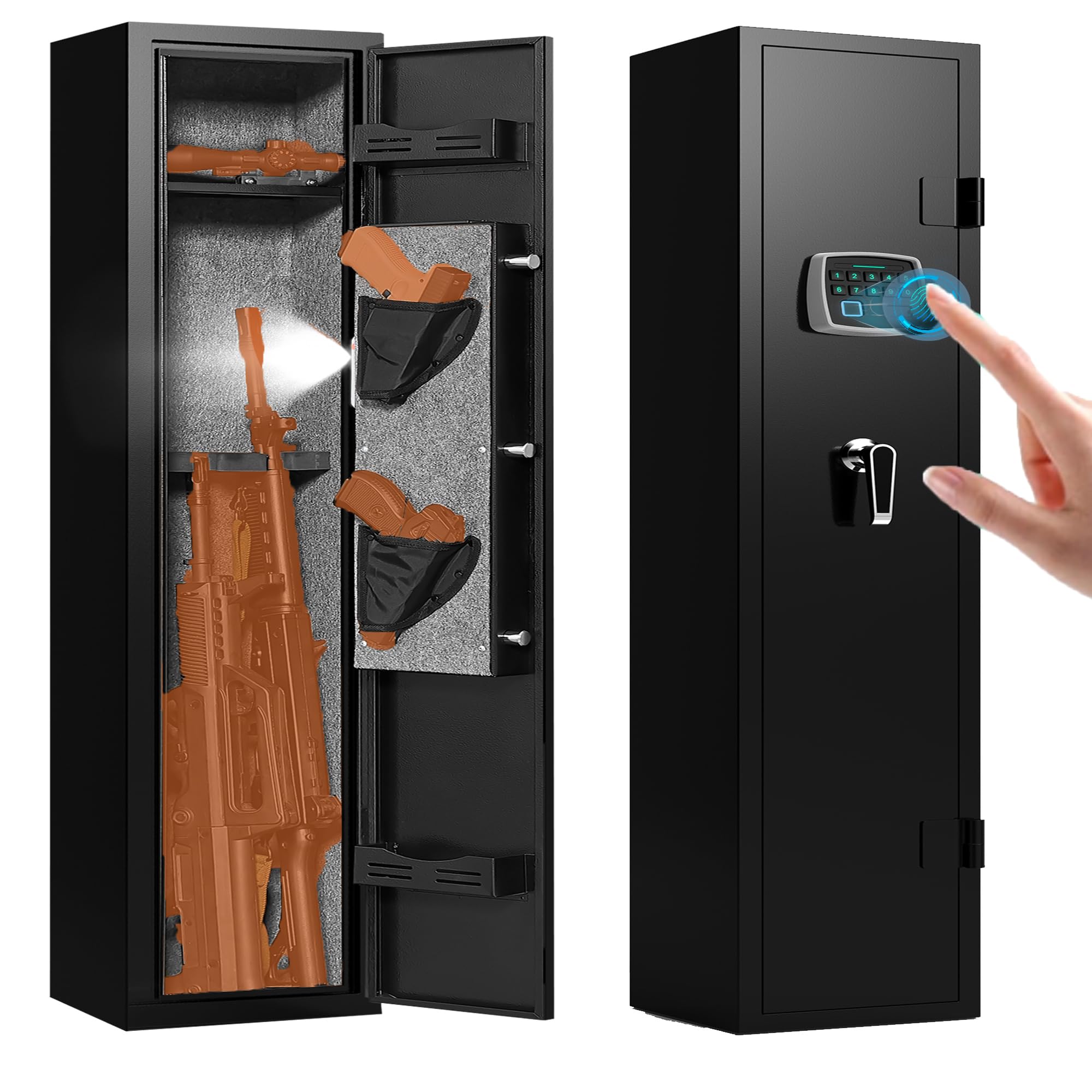 Emasme Biometric 2-3 Gun Safes for Home Rifle and Pistols Biometric Fingerprint Long Gun Security CabinetGun Rifle Shotgun Long Gun Cabinets for Rifles and Shotguns with Removable Shelf
