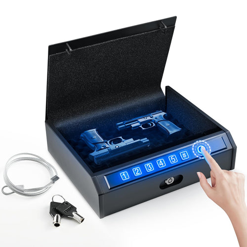 ADIMO Gun Safe Biometric Gun Safe for Pistols Handgun 3 Ways Quick-Access with Fingerprint Lock or Key Pad Gun Lock Box for Cloakroom Living Room Bedroom Nightstand Drawer Bedside and Car