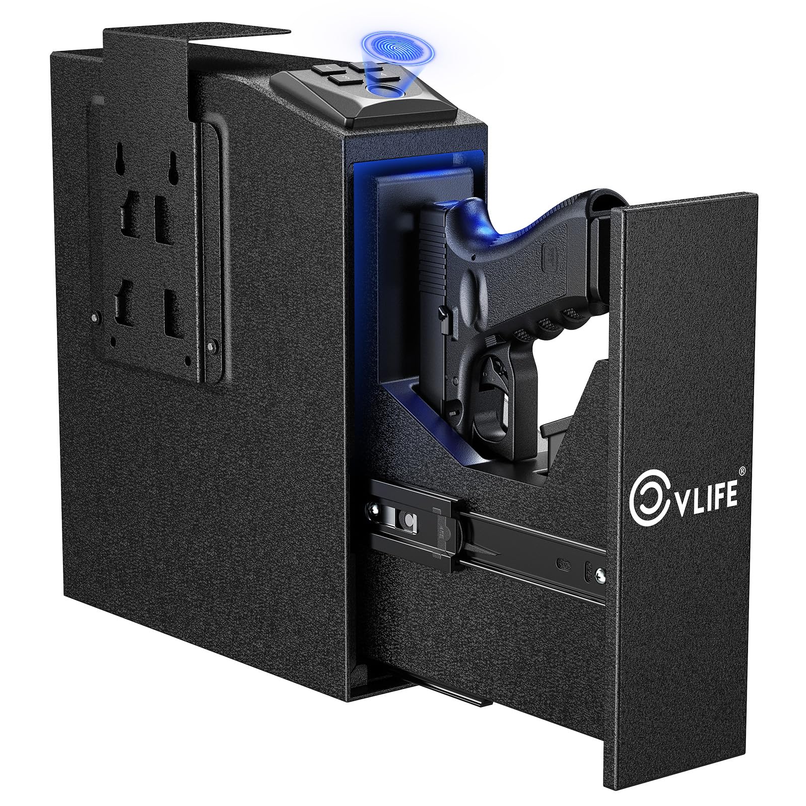 CVLIFE Biometric Gun Lock for Handgun Quick-Access Safety Device with Fingerprint Lock or Key Pad Gun Lock Box for Home Bedside Nightstand