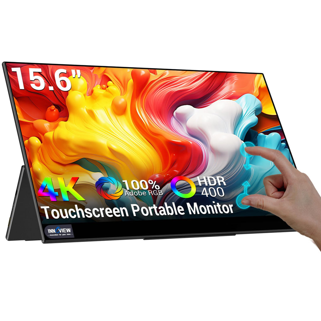 InnoView Portable Monitor Touchscreen 15.6 Portable 4k Monitor 3840x2160 100% Adobe 10 Point Touch Screen Monitor USB C HDMI Ultra Slim Portable Monitor for Laptop Mac Switch Xbox Tablet PC Phone