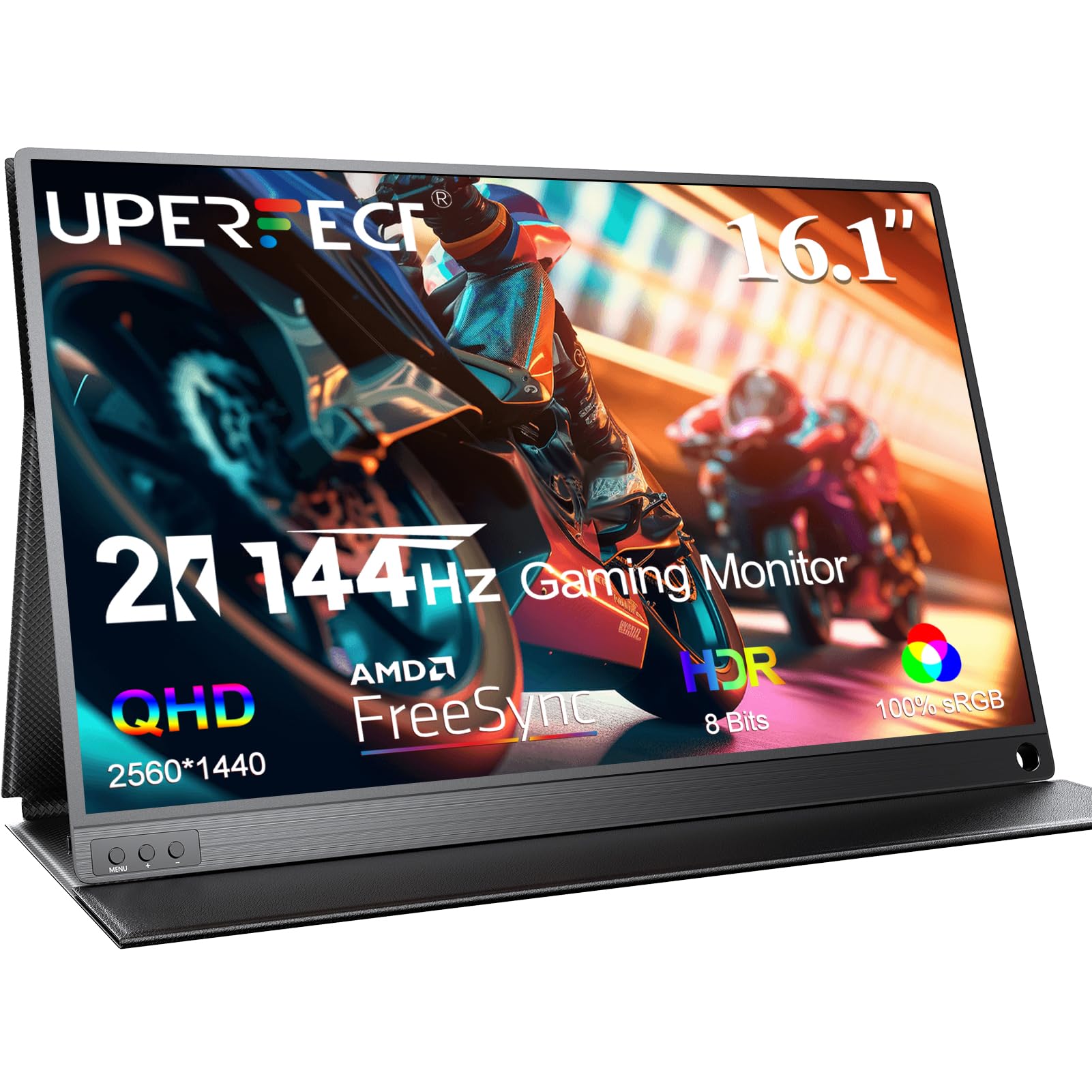 UPERFECT Portable Monitor 2K 144Hz 16.1" Portable Gaming Monitor for Laptop 2560x1440P QHD FreeSync HDR Ultra Slim Travel Monitor External Second Screen for PC Phone Game Console with Cover Stand