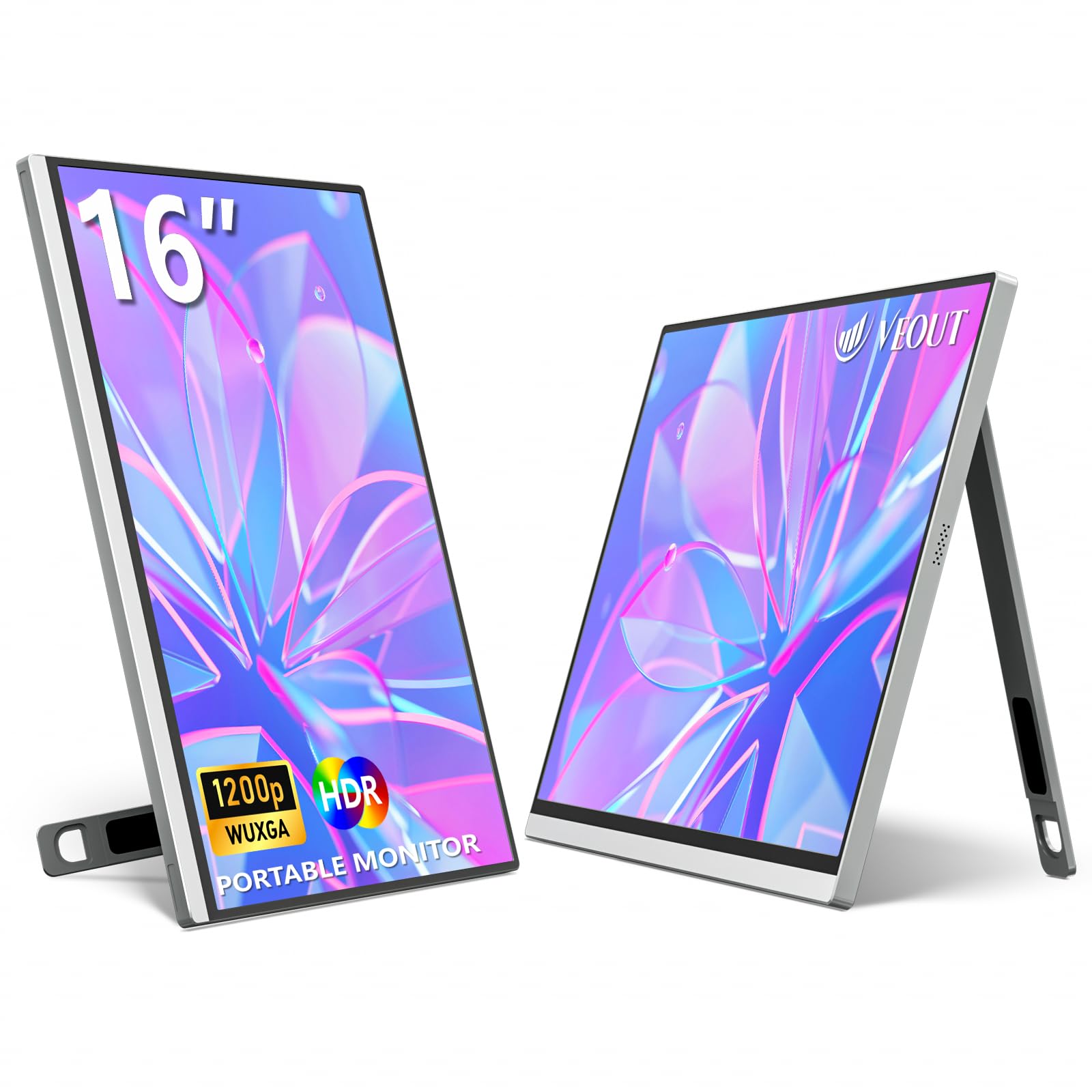 Veout 16" Portable Monitor 1920 * 1200P IPS Laptop Monitor with USB-C Freesync HDMI Gaming Monitor Featuring a Kickstand Available in Four Colors 0.3" Ultra-Slim for Travel and Office Use